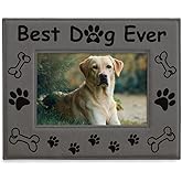 KATE POSH - Best Dog Ever Engraved Grey Leather Picture Frame - Dog Lover Gifts, Christmas Gifts, Dog Memorial Gifts, Birthday Gifts, Dog Paws and Bones Decor, Pet Memorial Gifts (5x7-Horizontal)