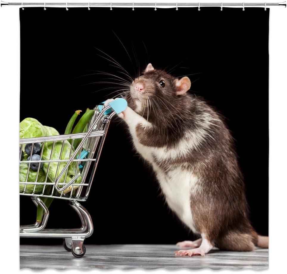 Amazon Com Fun Rat Shopping In Supermarket Decor Shower Curtain Creative Animal Mouse Green Vegetable Black Fabric Bathroom Curtains 70x70 Inch Waterproof Polyester With Hooks Home Kitchen