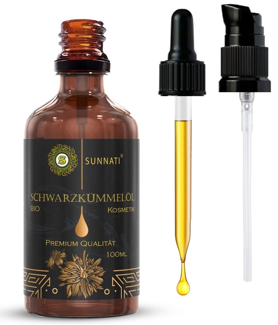 Sunnati® Organic Black Cumin Oil for Hair and Skin 100 ml - Cold Pressed, Pure, Vegan - Healthy Hair Growth, Intensive Care with Natural Care Oil - Organic Black Seed Oil Hair Growth