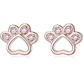 SLUYNZ Sterling Silver CZ Small Paw Studs Earrings for Women Teens Dog Cat Paw Print Earrings Animal Paw Earrings Stud Small Love Heart Earrings