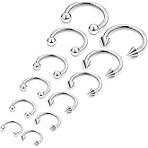 Eakxnig Silver Septum Rings 16G Surgical Steel Snake Bite Jewelry Long Round Horseshoe Lip Rings Smiley Piercing Jewelry for Women Men 6mm 8mm 10mm 12mm 14mm 16mm