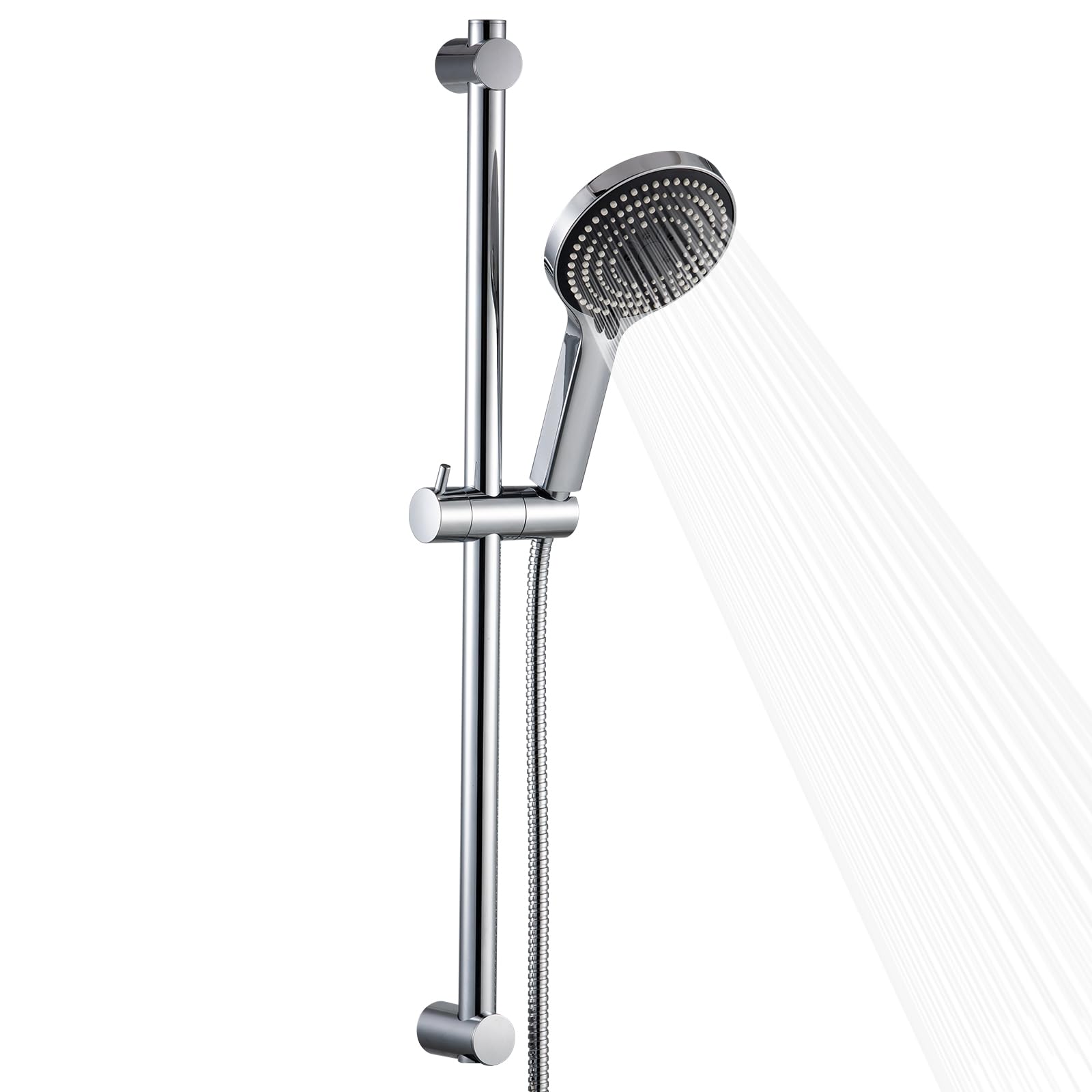 OFFO Shower Slide Bar with 6 Modes Shower Head Set, 1.5m Stainless Steel Hose,Adjustable 70cm Riser Rail and High Pressure Handheld Showerhead,Chrome