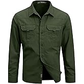 Kissonic Men's Long Sleeve Work Shirts Button Down Cotton Canvas Cargo Shirt for Men Western Cowboy Shirt for Safari Fishing