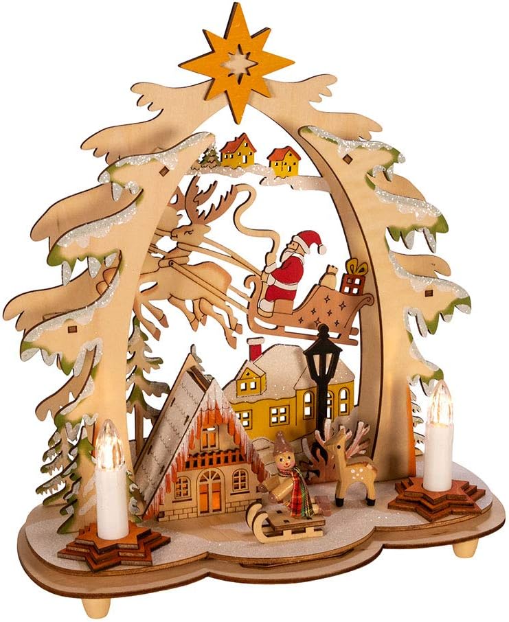 Ornaments - Kurt S. Adler Kurt Adler 10.82-Inch Battery-Operated LED Wood Village House, Multi
