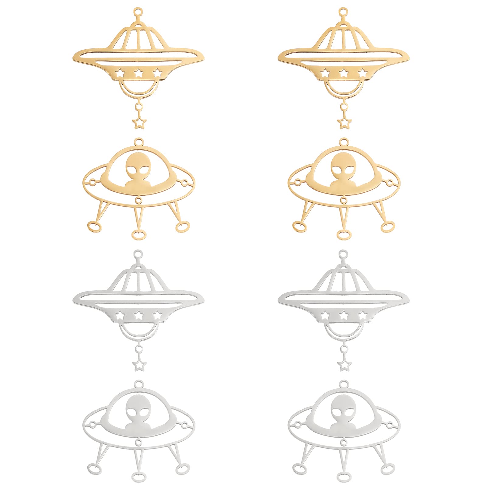 DICOSMETIC 8Pcs 2 Styles 2 Colors Stainless Steel Pendants Golden Saucer Charms 1.6mm Hole Hollow Pendants Dangle Charms for Earrings Necklace Bracelet Jewelry Making