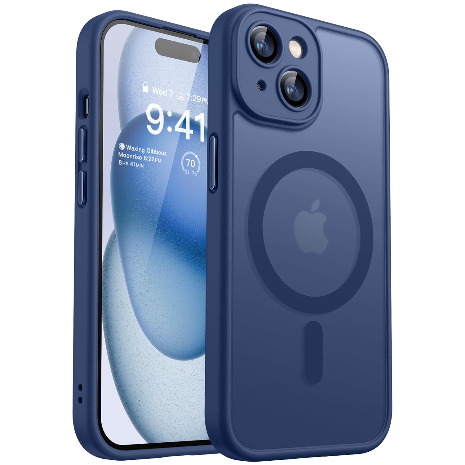 CANSHN Magnetic Compatible with iPhone 15 Plus Case, Upgraded [Full Camera Protection] [Compatible with Magsafe] [Translucent Matte] Shockproof Protective Phone Case 6.7" - Deep Blue