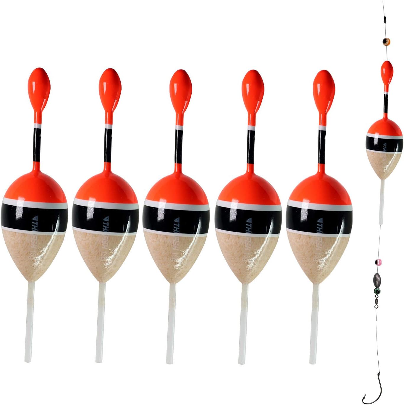 thkfish Fishing Floats Bobbers Slide Floats Balsa Fishing Bobber Slip Bobbers for Crappie Panfish Trout Bass (1/2oz 2"x5.28") (1/6 1.6"x4.8") 5Pcs