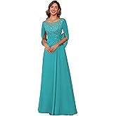 RSOETOO Lace Appliques Mother of The Bride Dress for Women Long Chiffon Cape Sleeve Lace Mother Groom Dresses RON019