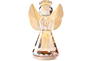YWHL Champagne Crystal Glass Guardian Angel Figurine, Handmade Angel Statue Gifts for Women, Art Collectible Figurines Decor