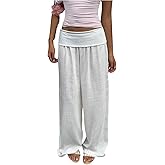 SOLY HUX Women's Wide Leg Pants Elastic Low Rise Baggy Casual Beach Long Trousers