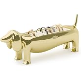 Umbra Dachsie Ring Holder, Weiner Dog Dachshund Jewelry Storage, Brass | Metal, velvet padded base, protects from scratches, holds 10 pieces, fits nightstand or dresser, hand polished