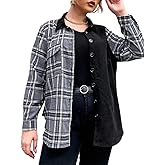 Women's Flannel Shirt Long Sleeve Plaid Button Down Top, Plus Size Casual Flannel Shirts for Women Grey