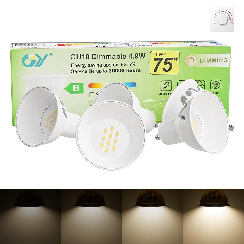 GY Lampadine LED GU10 Dimmerabile, 4.9W (Equivalenti a 75W)