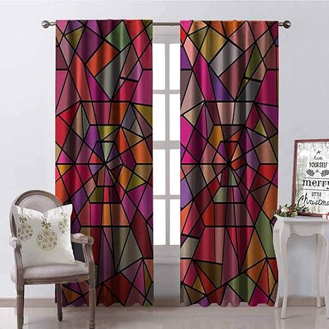 Amazon Co Jp Gloria Johnson 抽象遮光カーテン モザイク グラフィックリーフフィギュア モダンアートスタイル アーティスティックな葉模様 防音 シェード マルチカラー W42 X L84 Inch ホーム キッチン
