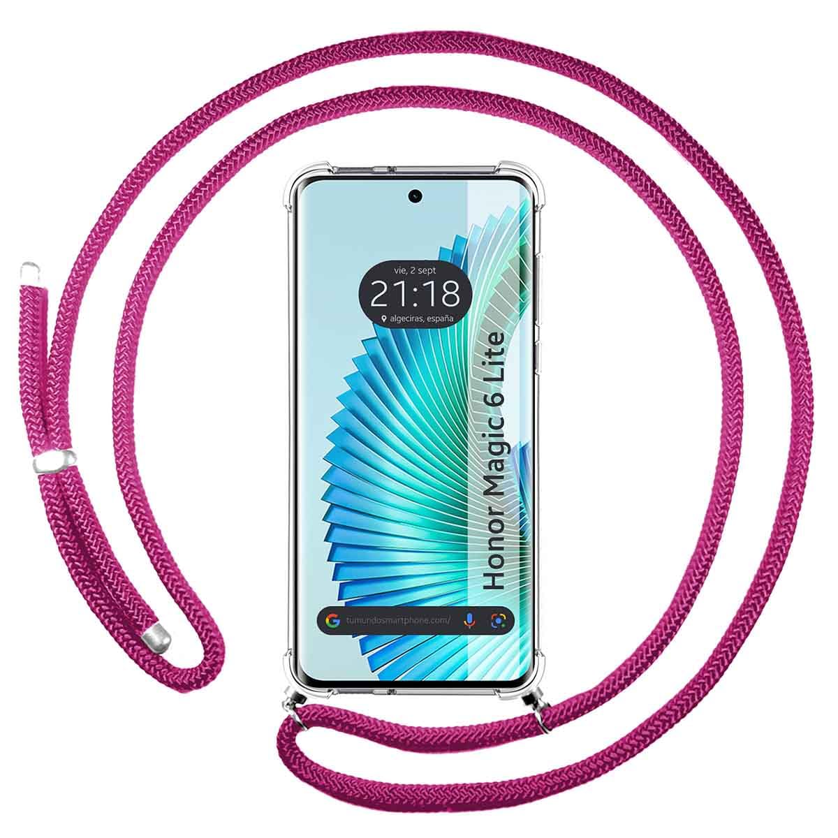 Transparent Hanging Case for Huawei Honor Magic 6 Lite 5G with Pink Fuchsia Cord