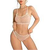 SOLY HUX Women's Sheer Mesh Sexy Lingerie Bra and Panty Set See Through Babydoll Chemise 2 Piece