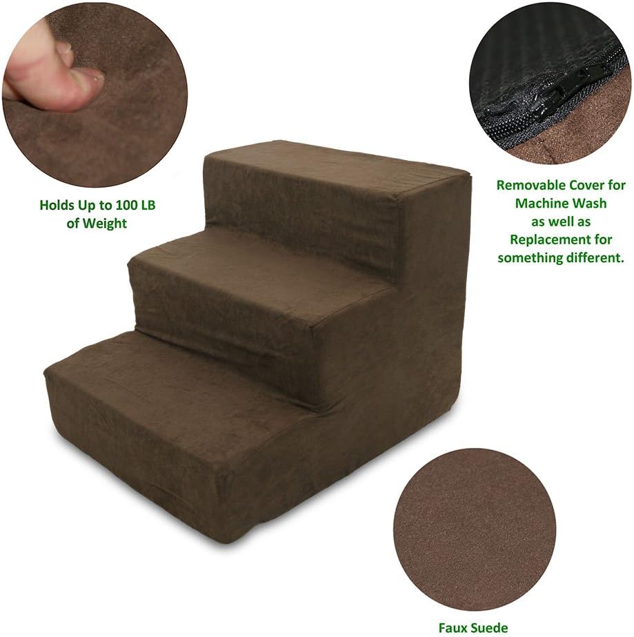 Made in USA Pet Steps/Stairs with CertiPUR-US Certified Foam for Dogs & Cats by Best Pet Supplies - Dark Brown, 3-Step (H: 13.5"), Model:ST200C-S : Pet Supplies