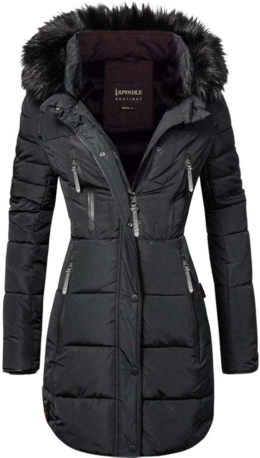 Spindle Womens Designer Long Fur Parka Hooded Jacket Quilted Winter