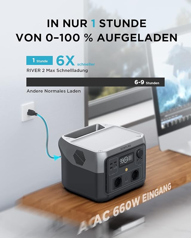 EcoFlow RIVER 2 Max tragbare Powerstation, 512Wh Solargenerator mit LiFeP04