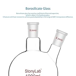 stonylab Flat Bottom Flask FBF, Heavy Wall 2-Neck