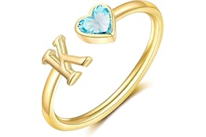 GLEZZA Initial Rings for Women Teen 14K Gold Plated Birthstone Rings Stackable Dainty Letter Rings Christmas Birthday Birthstone Jewelry Gifts for Mother Daughter,Adjustable Size 5-10