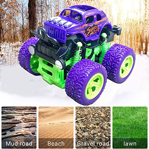 Directtyteam Monster Truck Toy Cars for Boys, 2 Pack 360 Degree Rotation Durable Friction Powered Push and Go Car Truck for Boys Teens Adults Gifts for Kids Birthday