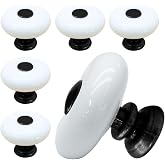 suiwotin 6pcs White Ceramic Cabinet Knobs, Large Round Drawer Knobs | Vintage Dresser Knobs, with Black Point &amp; Base, Decorative Pull Handles