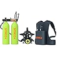 SMACO Mini Scuba Diving Tank 1.9L Double Scuba Tank Reusable Small Pony Bottle up to 45 Mins Dive Time Portable Twin 1.9L Diving Air Tank Kit Diving Cylinder for Underwater Exploration Rescue S700 Max