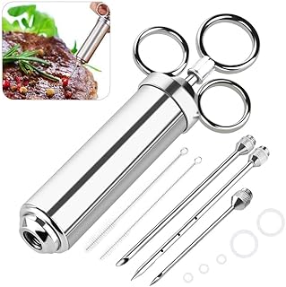 EXTSUD 60ml BBQ Bratenspritze mit 3 Nadeln,in Edelstahl 304 für Alle Teile Grill Marinadenspritze Gewürzspritze Küchenhelfer für BBQ Fleisch Rind Huhn Gebäck mit Marmelade,FDA Zertifizierung MEHRWEG
