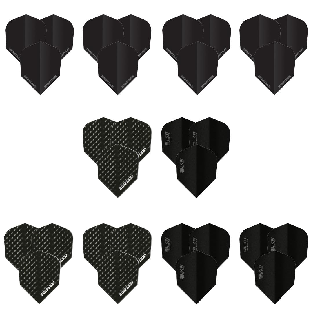 Harrows Darts Flights (15 Flights Total) I 100 Micron Dart Flights I Premium Extra Strong Made in UK I Professional (Black Pack)