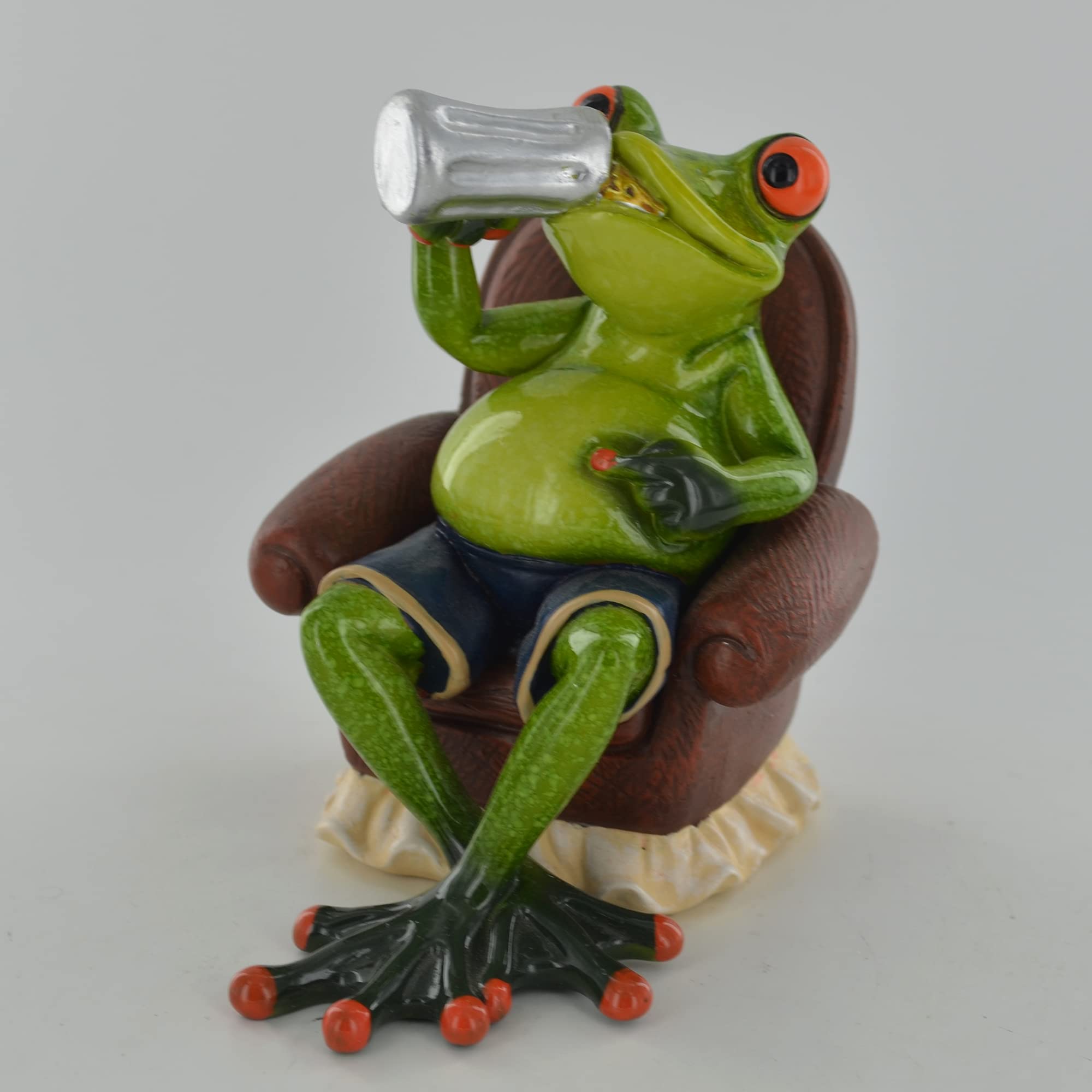 Comical Frogs - Beer Time Small Resin Figurine Novelty Home Decor Joke Present Gift H11cm
