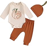 Lamuusaa Newborn Baby Boy Halloween Outfit Cutest Pumpkin In The Patch Romper Long Pants Hat 3Pcs Fall Outfit 0-18M