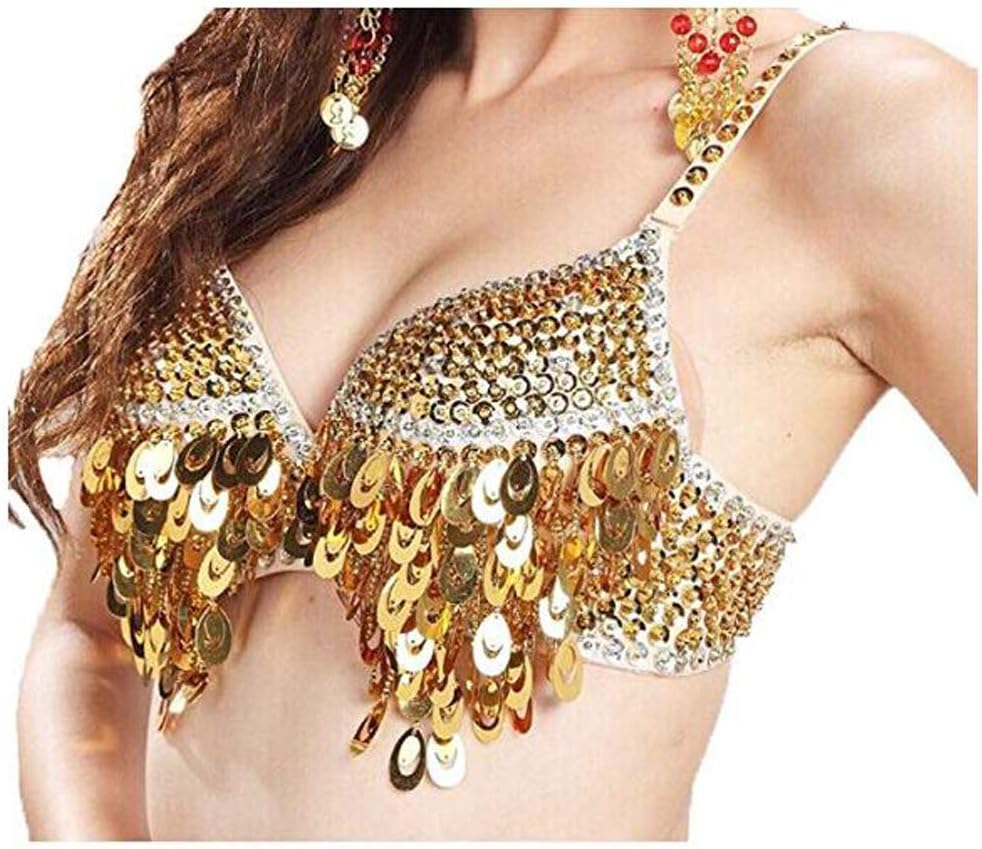 Ninght lions fashion belly dance sequin beaded bra top Plus Size 34C-38C/32D-38D