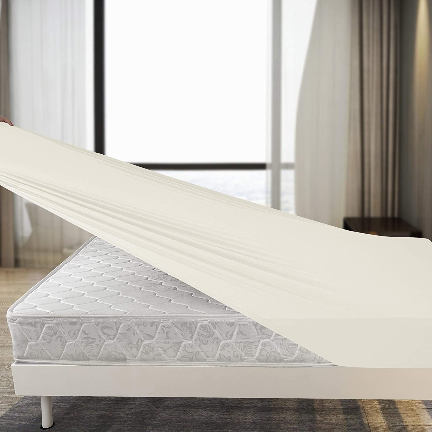 Family Bedding King Size Fitted Sheets Brushed Cotton | Jersey Cotton Bed Sheet Fitted King Deep | Cream Fitted Sheet King Size | Bed Sheet Cover King Size (King, Cream).