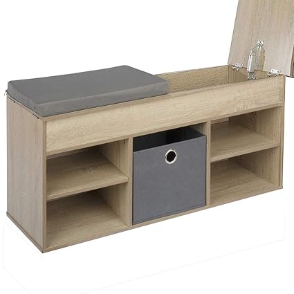 Limal Schuhbank mit Faltbox Schuhregal Schuhablage Schuhschrank Sitzbank Kissen Sonoma