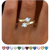 Yaresul 1CT Adjustable Women Heart Ring 14K Gold Plated Birthstone Rings for Women Promise Ring for her Simulated Gemstone Statement Stackable Band Width 2mm Open Size 5~9
