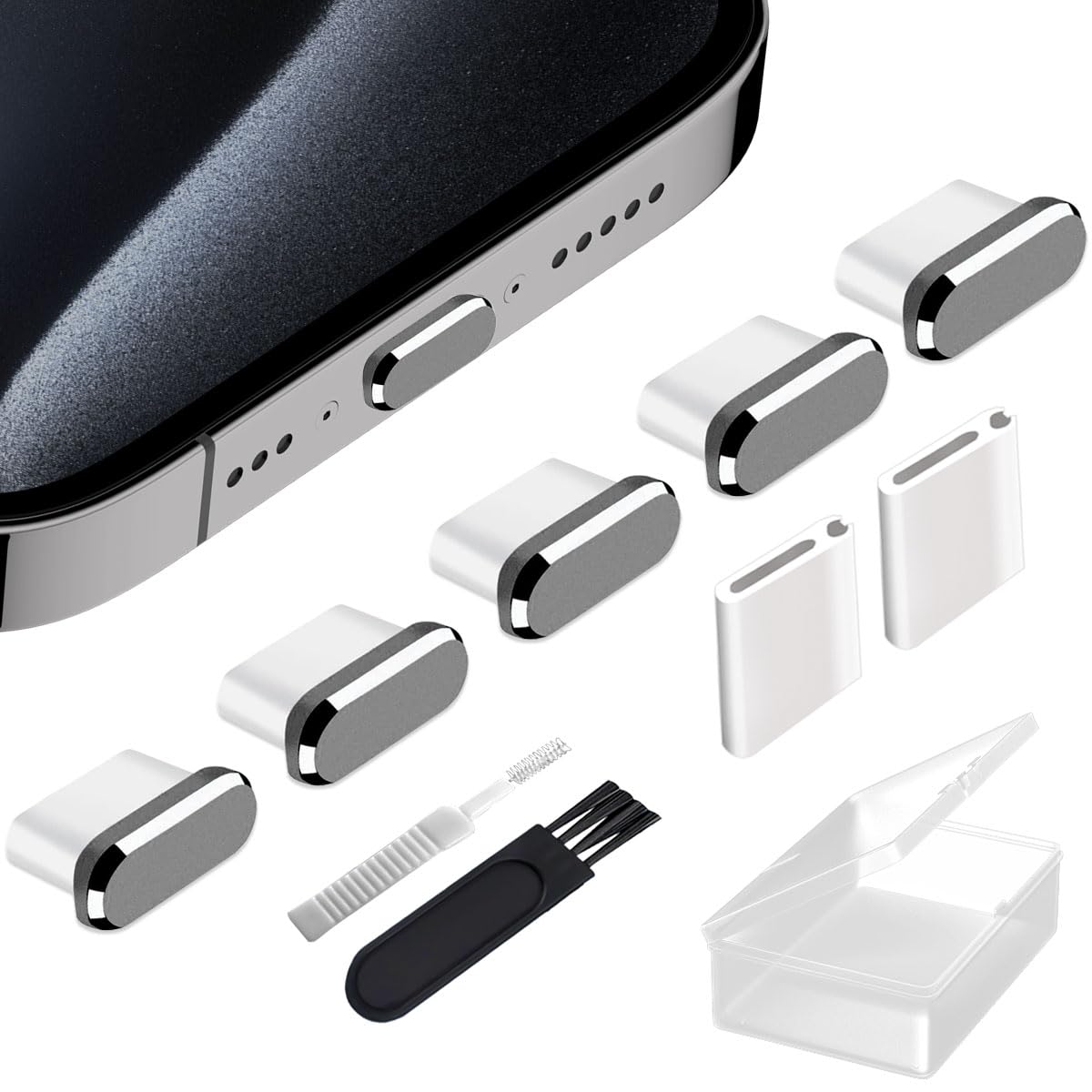 ANIUVOT USB C Anti Dust Plugs Compatiable with iPhone 16 15 Pro Max Plus S25 S24 Ultra Pixel Moto, Type C Charging Port Cover 5 Pack Charger Protector Cap with Cleaning Brush Wireless Accessory Gray