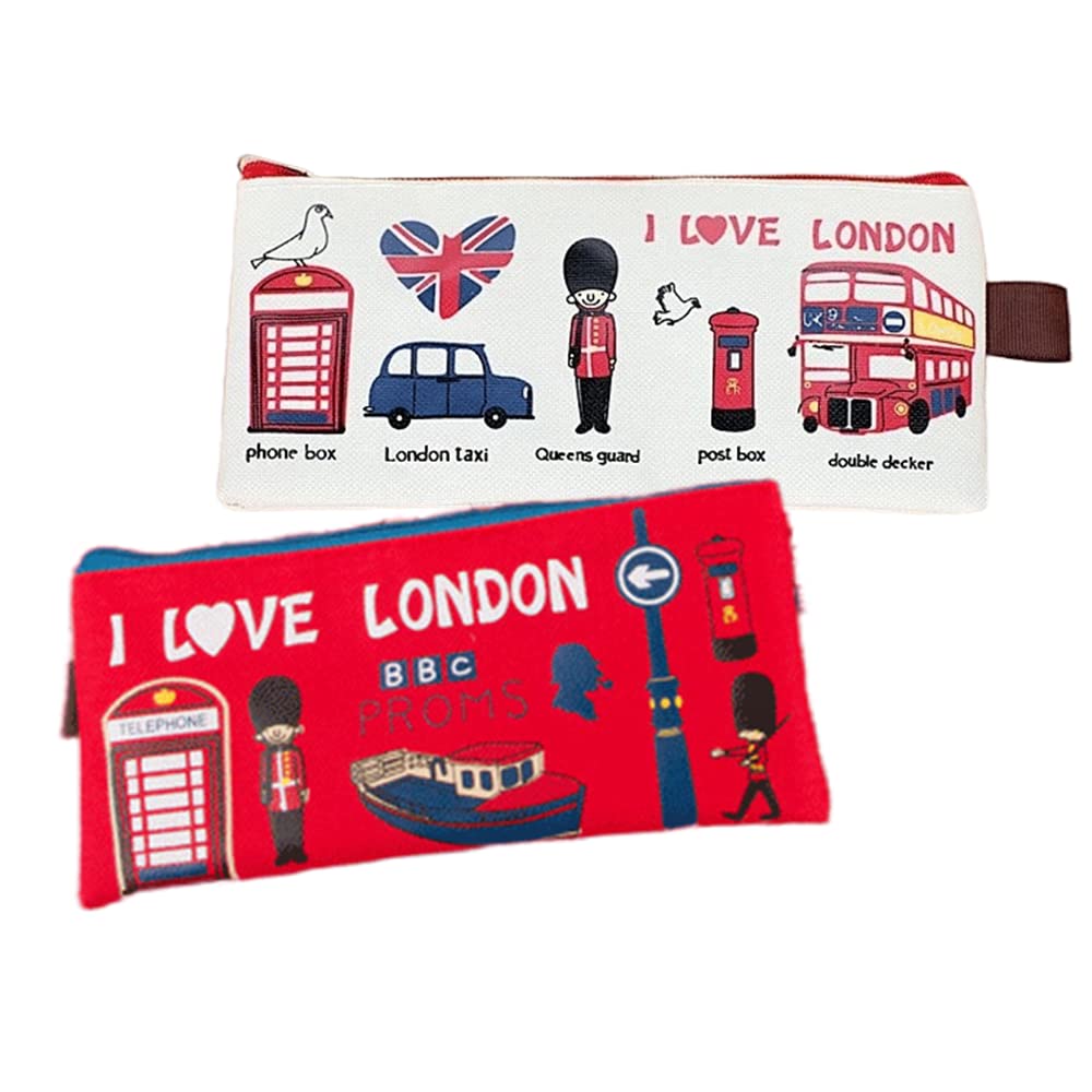 FEIFEI'S BOW 2PCS I Love London Pencil Pen Case,Office College School Pouch Holder Supplies Gifts Stationery Cosmetic Bag (Set01)