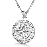 AZFVBQL Men's Compass Pendant Necklace Stainless Steel Navigator Forged for Male Jewelry