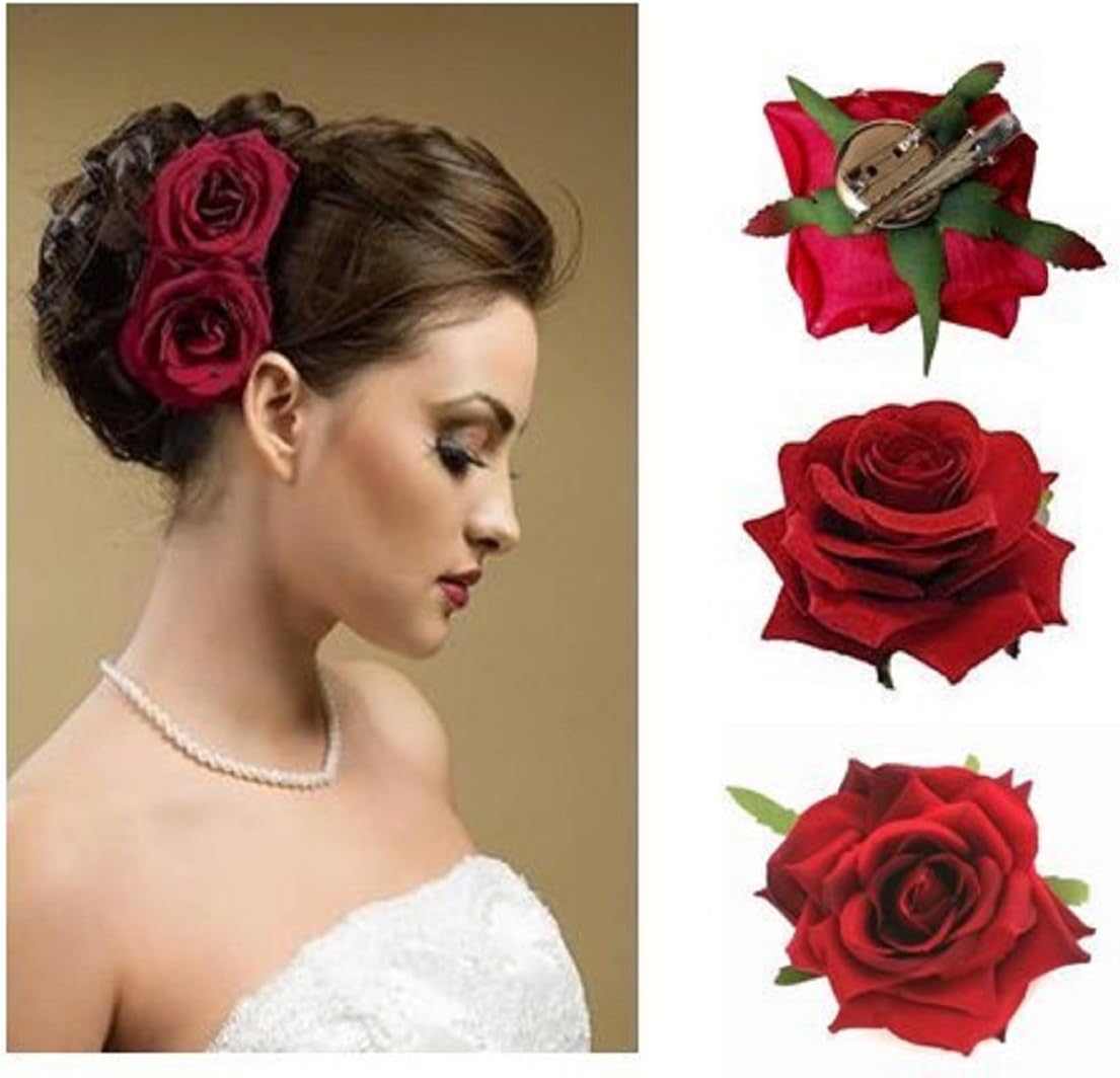 JAMPAK๏ฟฝ Red Fabric Rose Flower Hair Clip For Women/rose clip