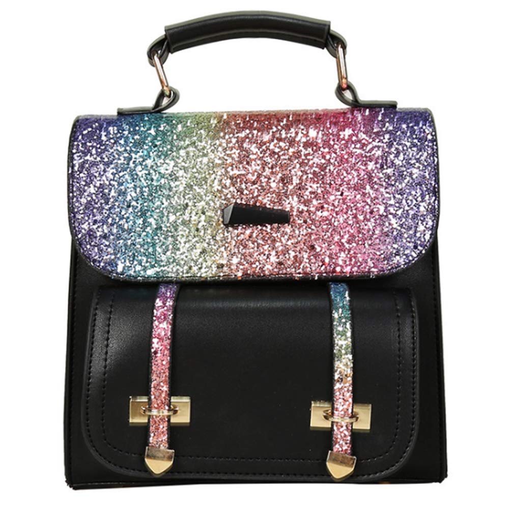 FiveloveTwo Small Fashion Backpack Rucksack PU Leather Daypack with Sequins Women Girls Ladies Handbag and Purse Travel Shoulder Bags Satchels Totes Black