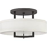 Hinkley Hampton Semi-Flush Three Light 20-in Dia. Ceiling Mount, Off-White Linen Drum Shade, Acrylic Diffuser, Buckeye Bronze