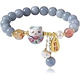 zocare Valentines Day Gifts for Her,Lucky Cat Bracelet for Women – Feng Shui Wealth & Protection Jewelry with Beads Blue Crystal, Ceramic Cat Pendant, Good Luck Charm Bracelet for Positive Energy