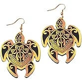 Bohemian Ocean Sea Turtle Dangle Earrings Hawaiian Flower Drop Earrings for Women Animal Lovers Statement Tortoise Summer beach Boho Jewelry Gifts