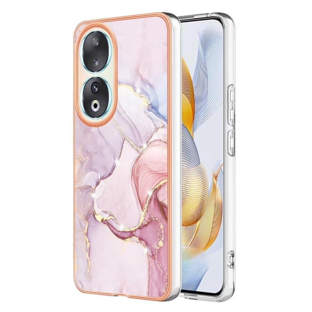 Lvnarery Honor 90 Smart/Honor X7B Case Marble Case,Slim-Fit Anti-Scratch Shock Proof Flexible Soft Silicone Rubber TPU Bumper Cover Skin Case Rose gold