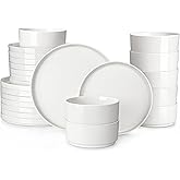 MALACASA 24 Pieces Porcelain Dinnerware Set, Modern White Dish Set for 8, Premium Serving Plates and Bowls Sets, Chip and Scratch Resistant Dishware Sets Kitchen Dishes Dining Ware Set, Series LEAH