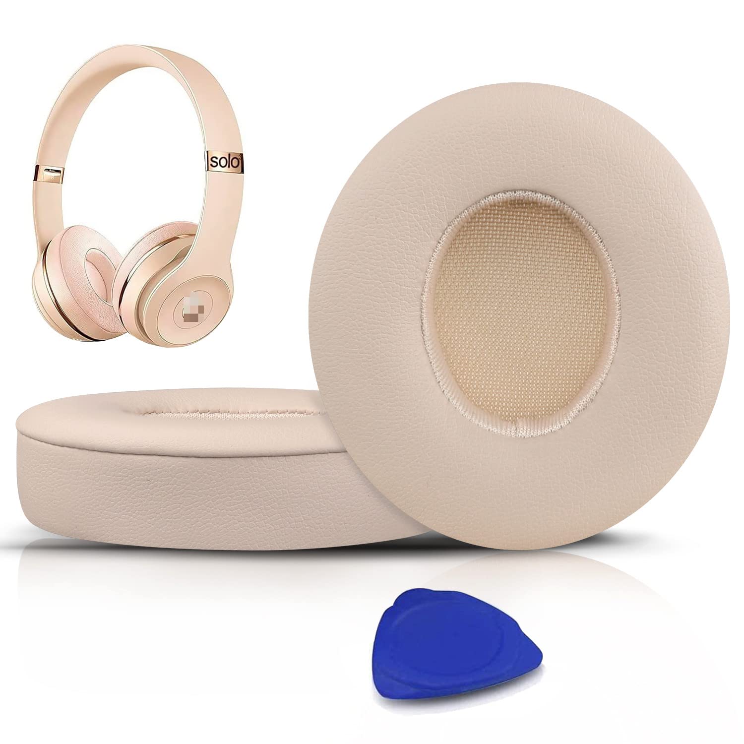 SoloWIT Earpads Cushions Replacement for Beats Solo 2 & Solo 3 Wireless On-Ear Headphones, Ear Pads with Soft Protein Leather, Added Thickness - (Satin Gold)