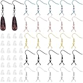 UNICRAFTALE About 50Pcs 5 Colors 304 Stainless Steel Earring Hooks with Pendant Pinch Bails Hypoallergenic Ear Wire Fish Hooks with 50Pcs Plastic Ear Nuts for DIY Earring Jewelry Making
