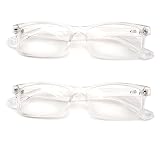 2 Pairs Casual Fashion Rectangular Reading Glasses - Stylish Simple Readers Magnification (Clear, 1.75)