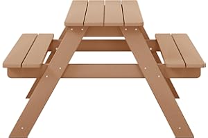 WestinTrends Malibu Outdoor Patio Kids HDPE Plastic Picnic Bench Table, Teak
